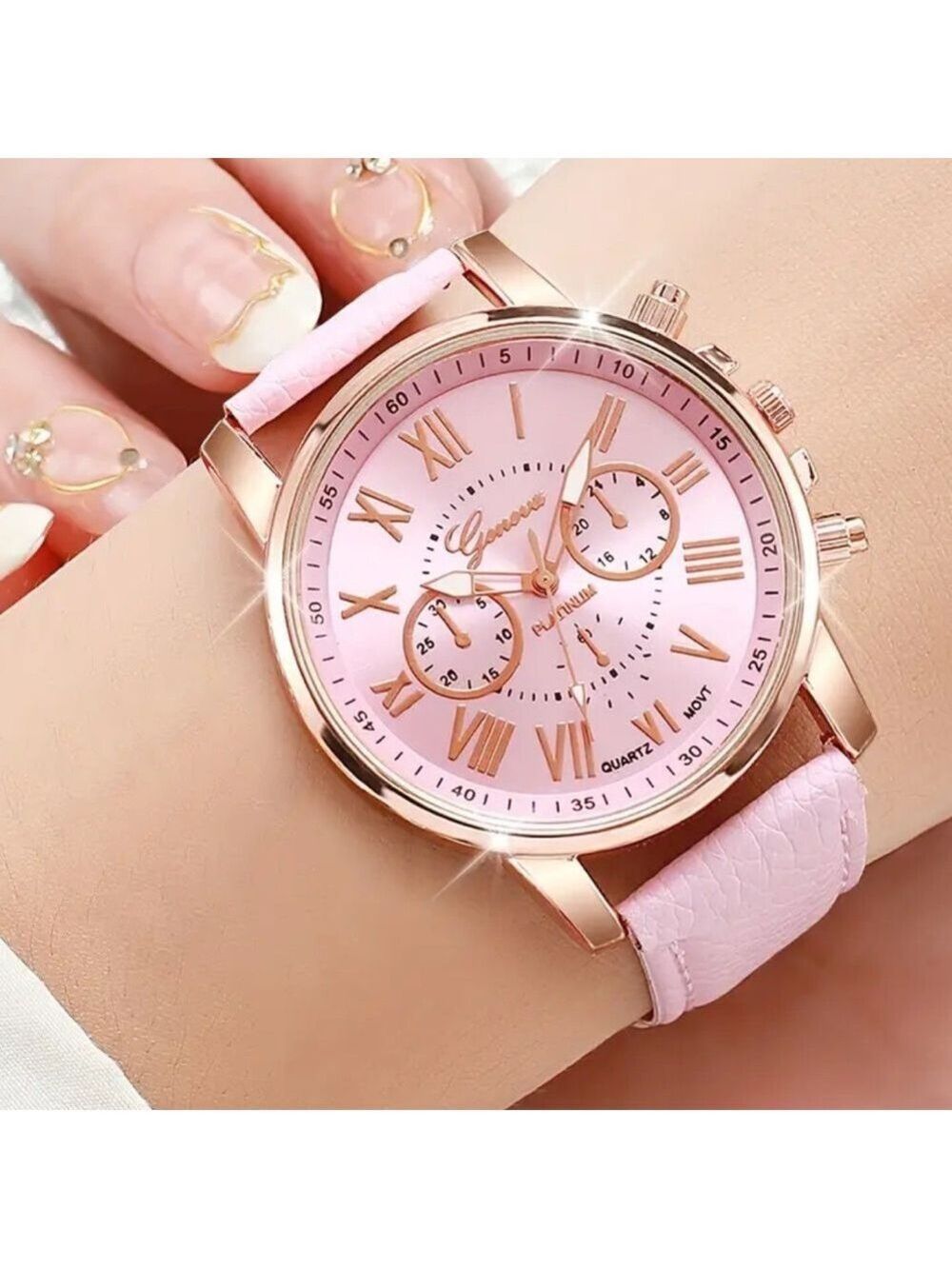 Geneva Rose Gold Pink Strap Chic Minimalist Watch
